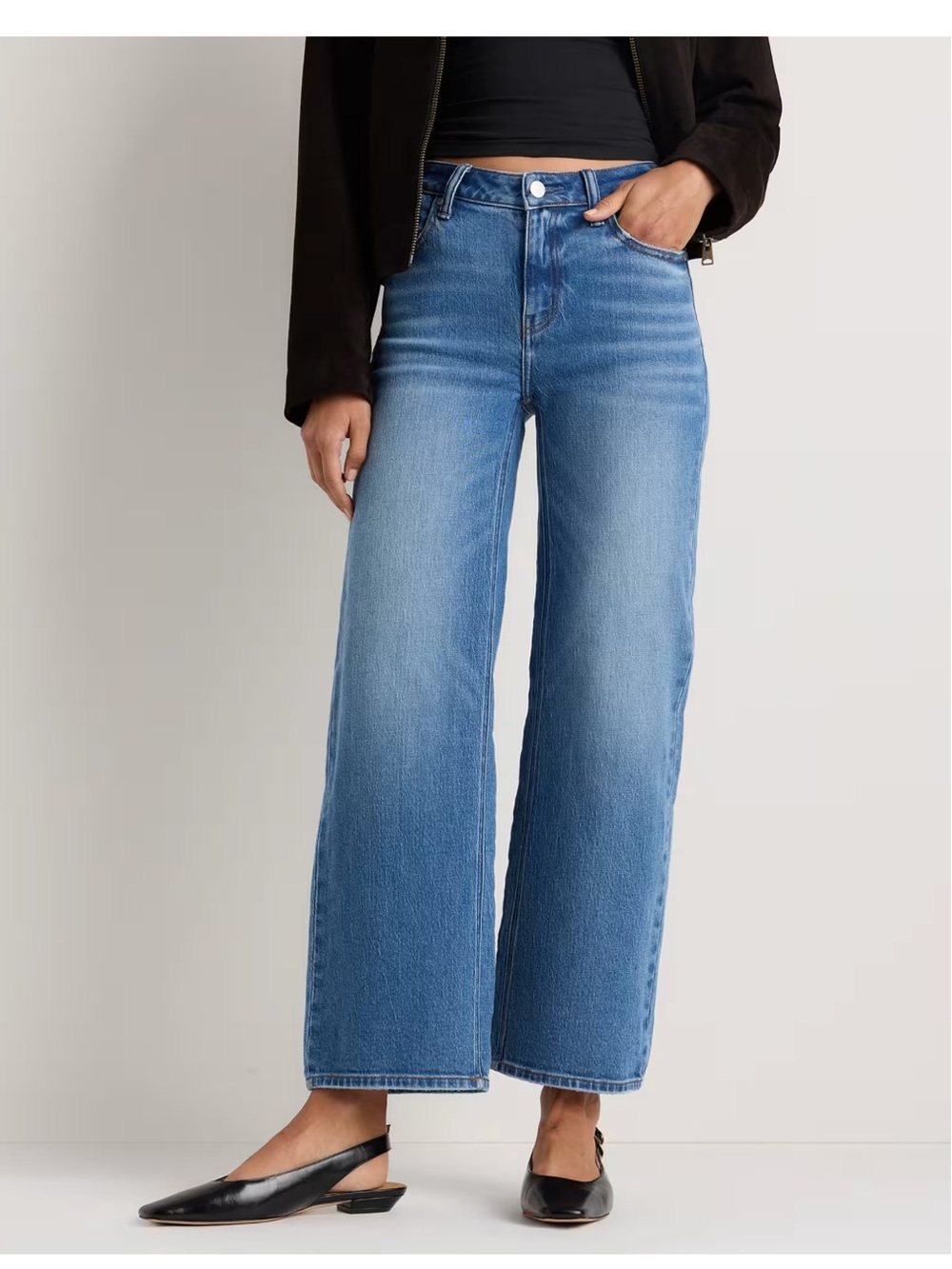 Quince Luna Stretch Relaxed Straight Jeans Atlantic Blue Size 32 NWT